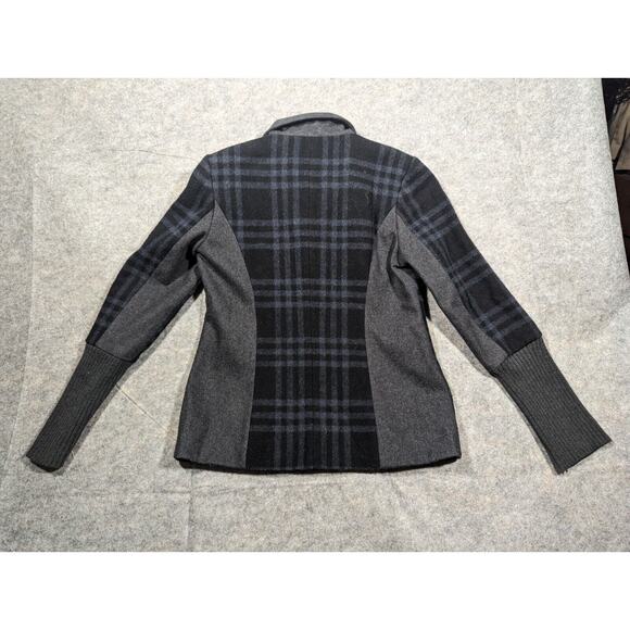 Sundance Size 4 Wool Blend Black Blue Gray Plaid Sweater Blazer Academia - Picture 2 of 8